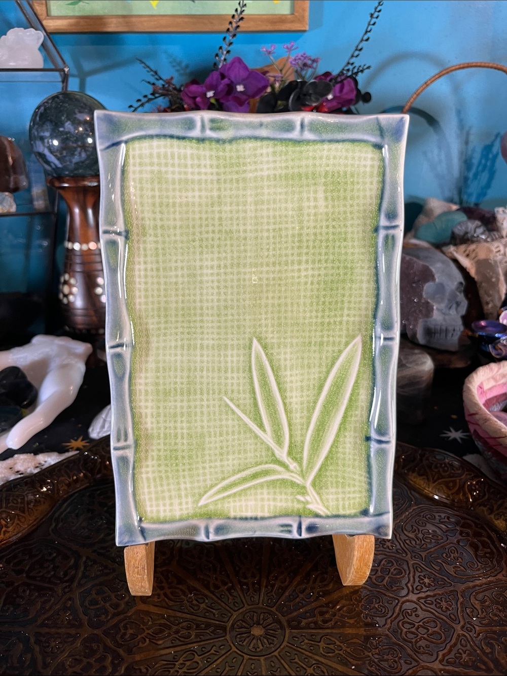 Bamboo green ceramic plate
